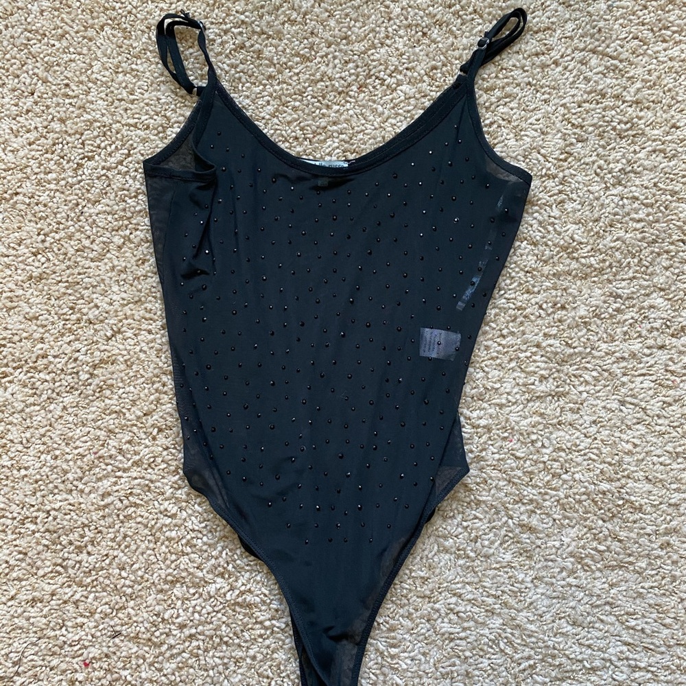 Mesh Rhinestone Black Bodysuit